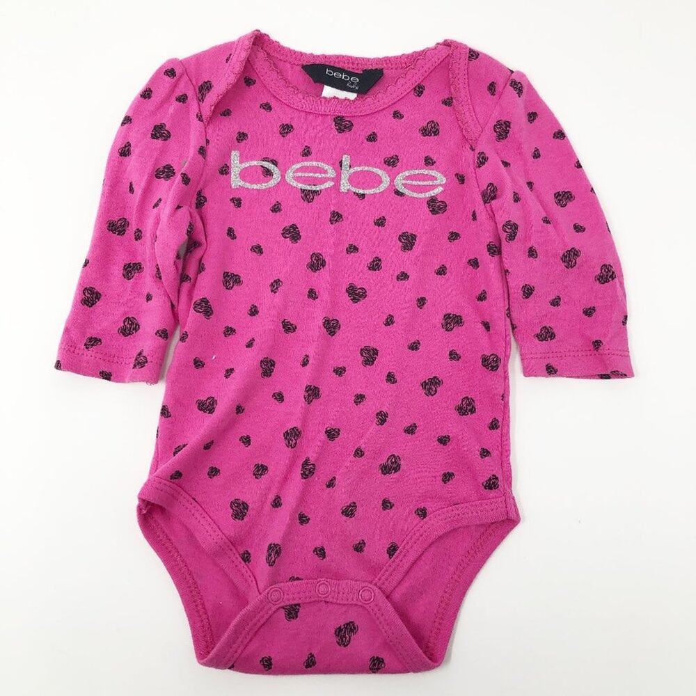 bebe Baby Girl Long Sleeve Pink Bodysuit 0-3M